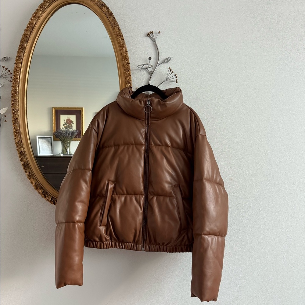 Aqua Leather Jacket in Rich Brown